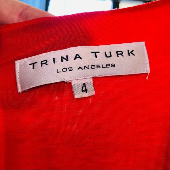 TRINA TURK Nordstrom Red Bodycon Twist Neck Tie Waist Knee Length Midi Dress 4 - Picture 7 of 8